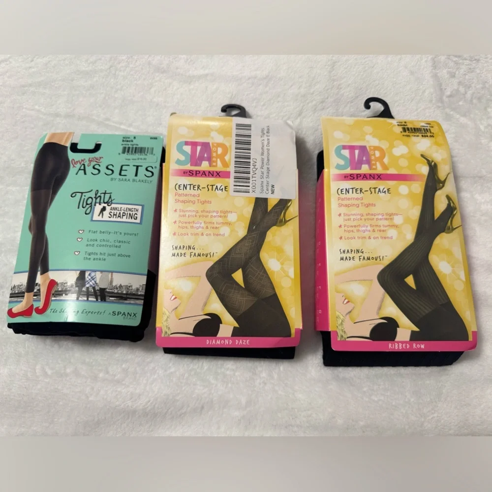 Lot of 3 Assets by Spanx Black Shaping Tights Size 5/E